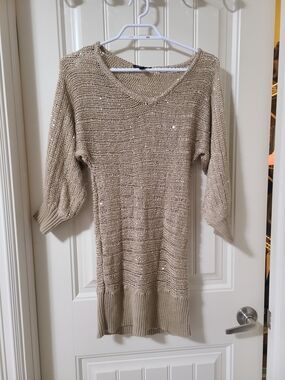VTG Bebe Y2K Sequin Open Knit Sweater Dress Bikini Cover Up P/S
